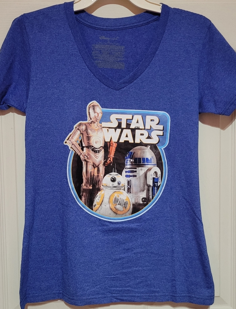 Disney Star Wars Droids V-Neck T-Shirt - Blue-Size Medium